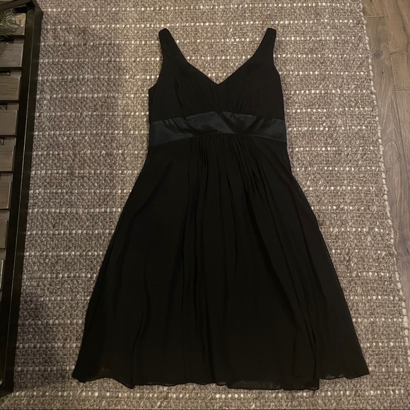 Ann Taylor Black Silk Cinched Waist Pleated Dress - Picture 2 of 6